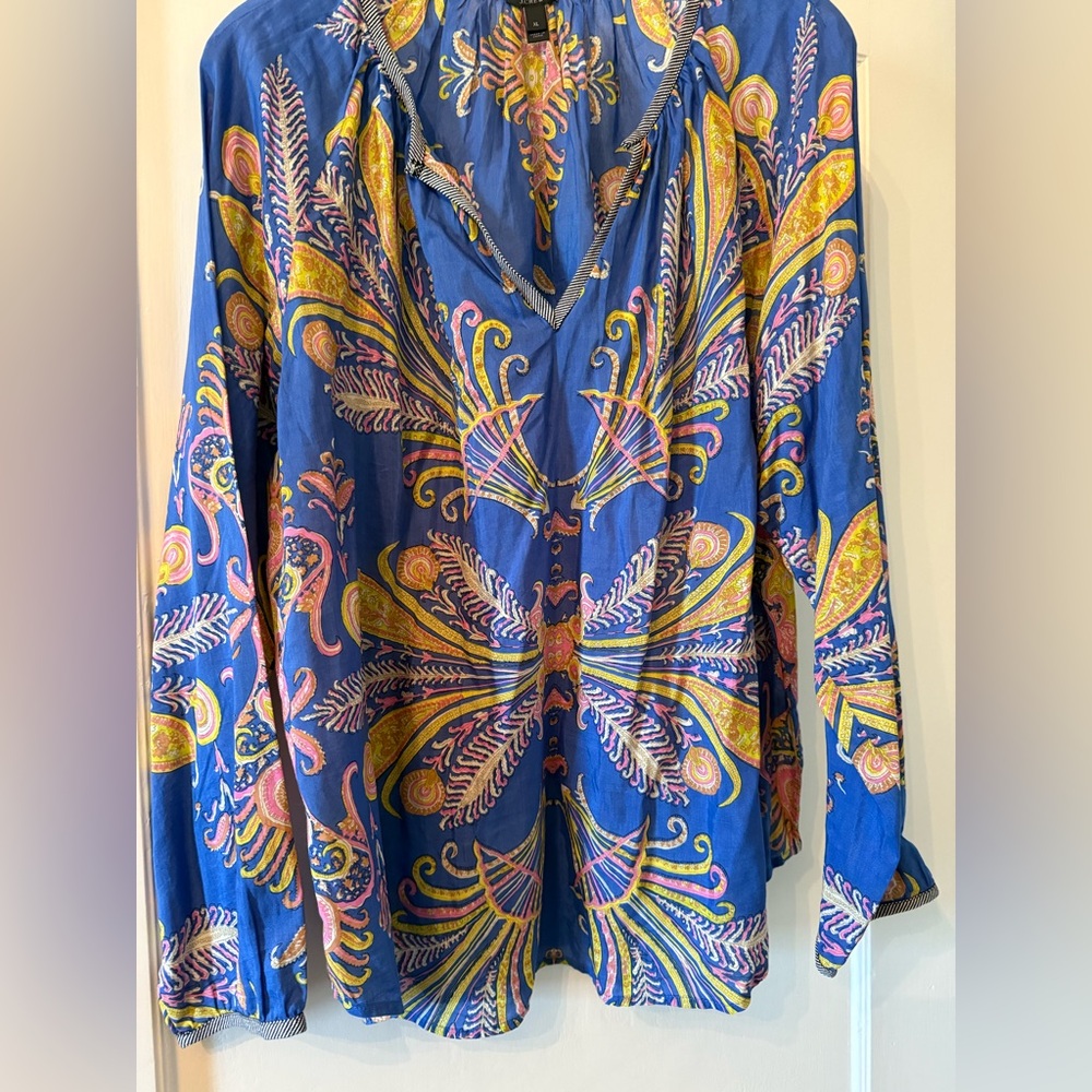 J CREW PAISLEY BOHO Print blouse Silk & Cotton Size XL EUC